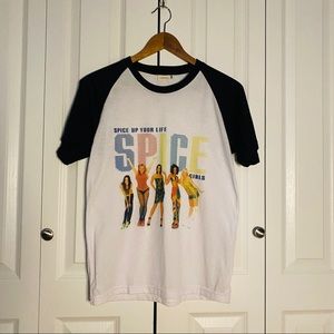 Spice Girls Shirt, Spice Up Your Life, White w/ Black Raglan Sleeve, Size Small